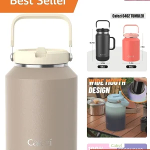 Half Gallon Insulated Water Bottle with Flip Straw, Vacuum Insulated Stainles...