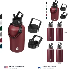 BJPKPK 64oz Insulated Water Bottle, Half Gallon Water Jug with Straw Lid | La...